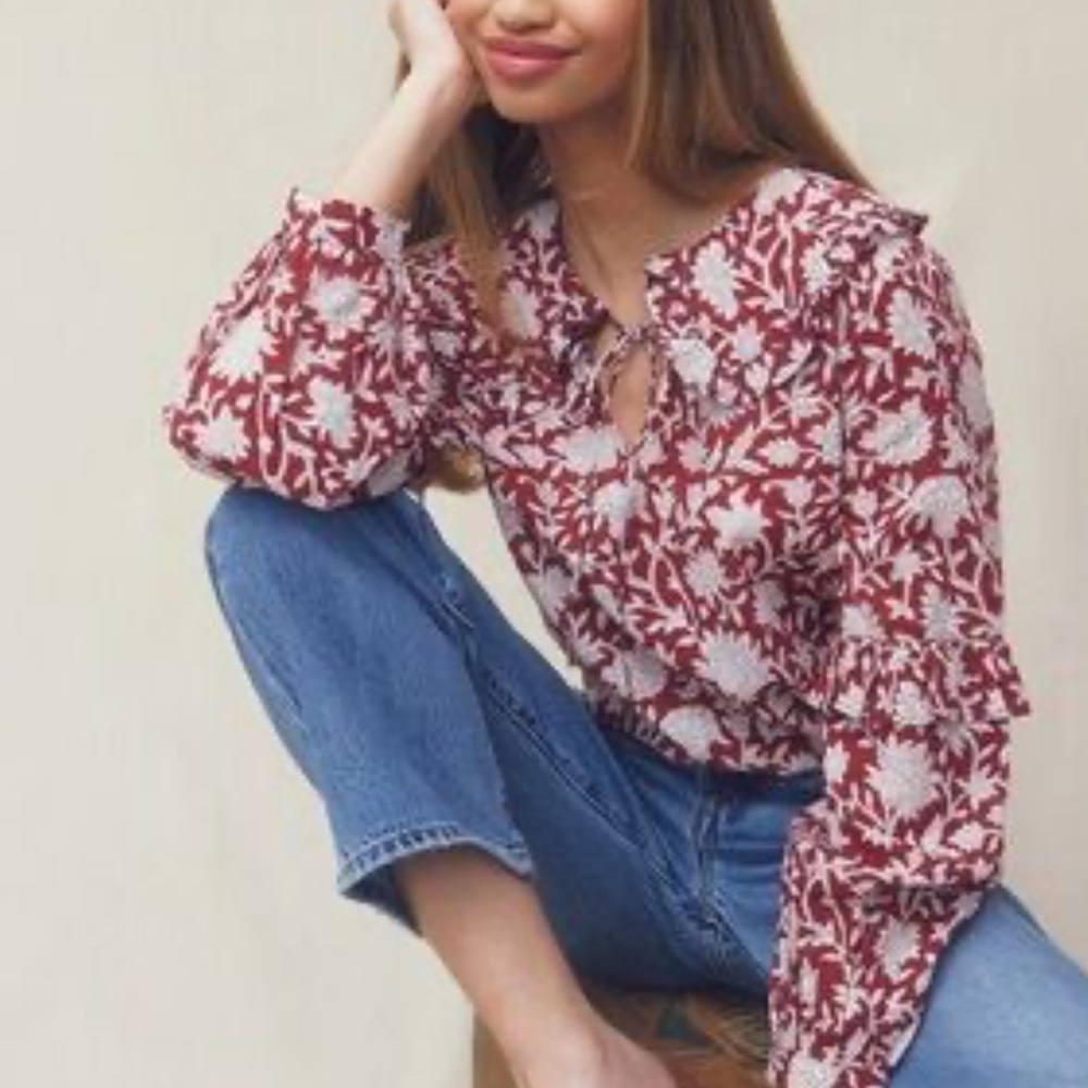 Ophelia & Indigo Burgundy and White Floral Top